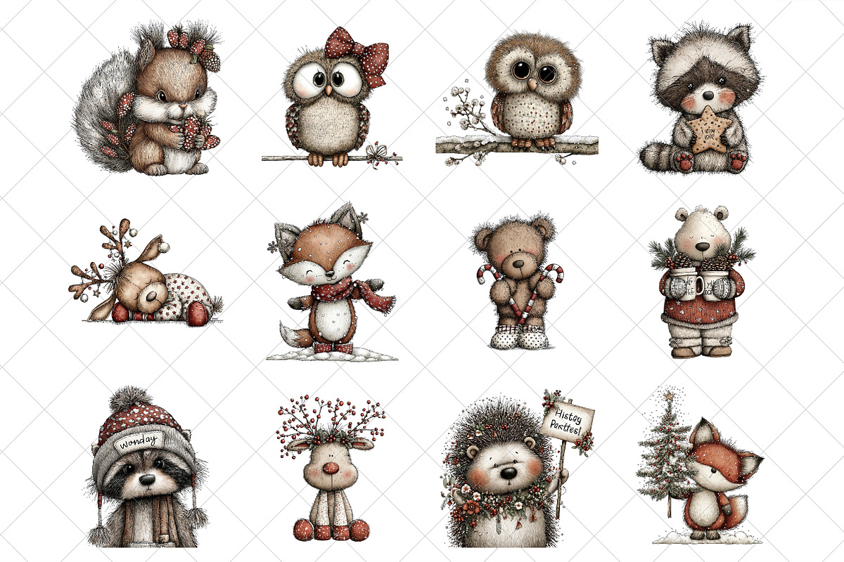 Christmas Woodland Animals Clipart, an Illustration by SinaCreation (Photo 2 of 7)