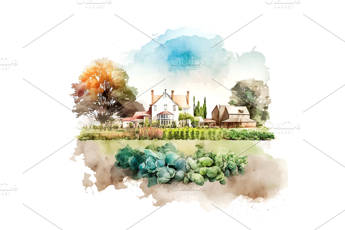 Farms - Watercolor illustrations 01, an Illustration by Graxaim Mock-up (Photo 3 of 9)