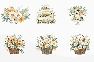 Watercolor Daisy Clipart PNG Files