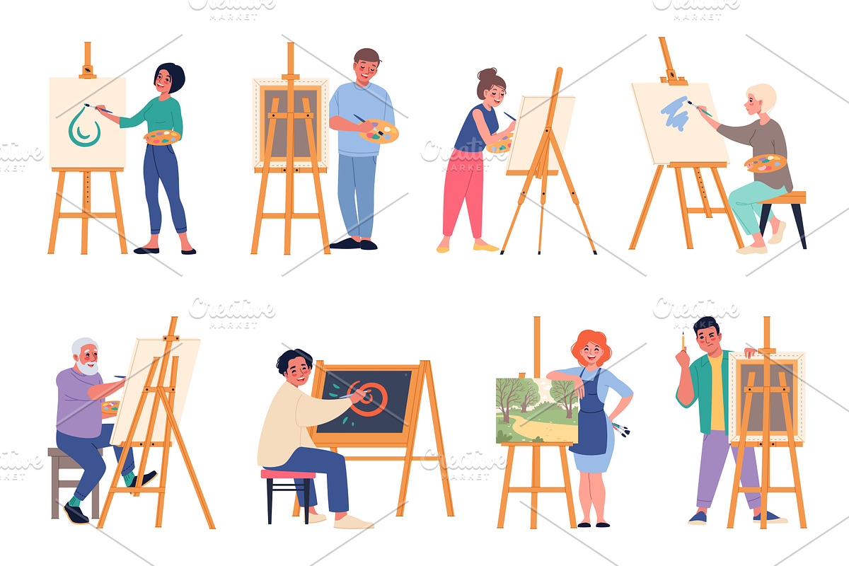 Artists with easels. Cartoon, a Person Illustration by YummyBuum