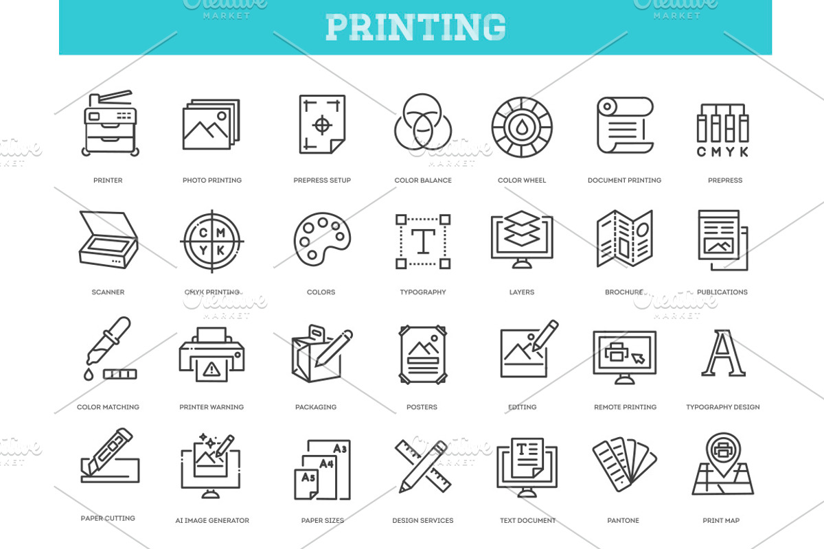 Printing Line Icons Set, an Outline Icon by Tettygreen (Photo 1 of 2)