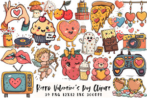 Retro Valentine’s Day Clipart, an Illustration by OK Design