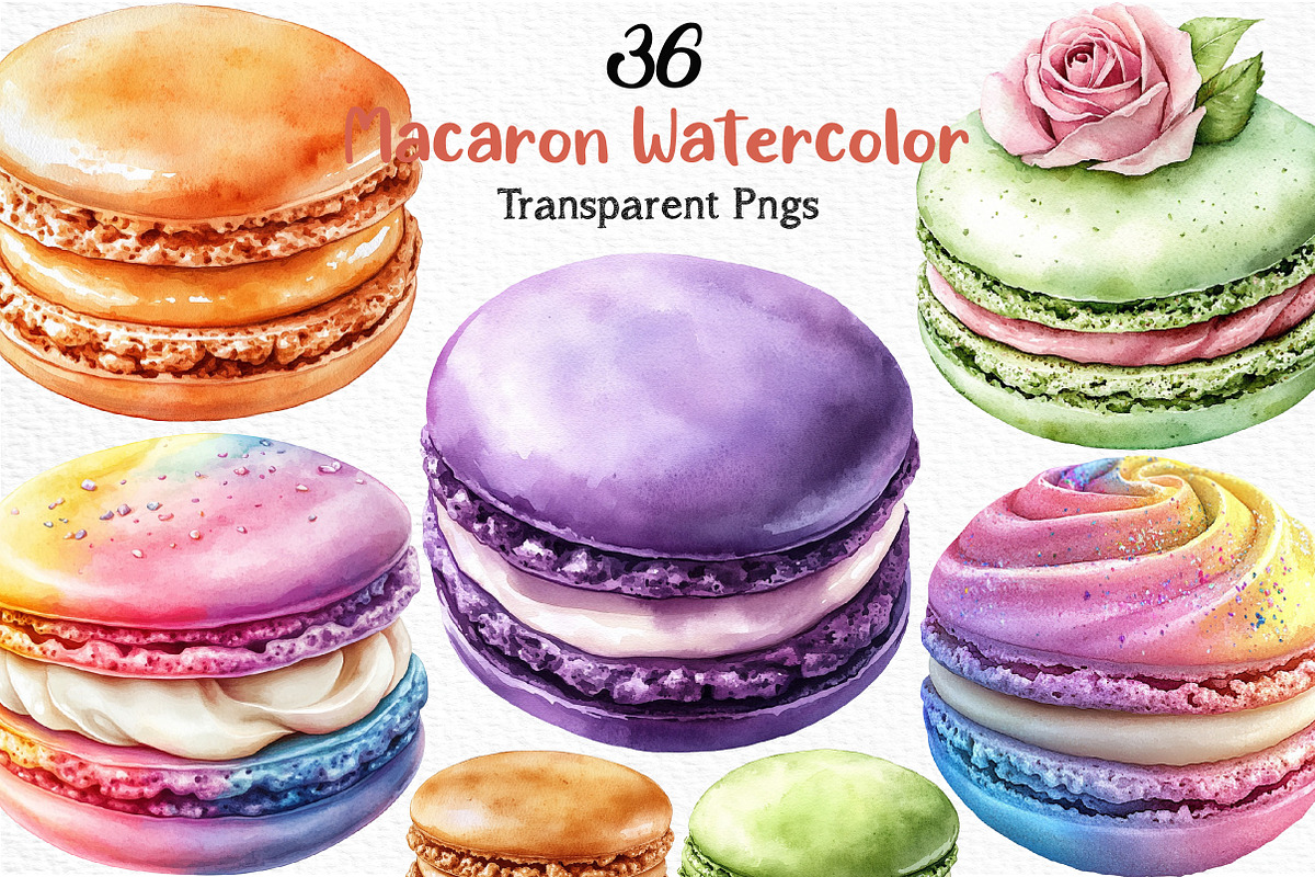 Macaron Watercolor Clipart, an Illustration by Craft Nest (Photo 1 of 6)