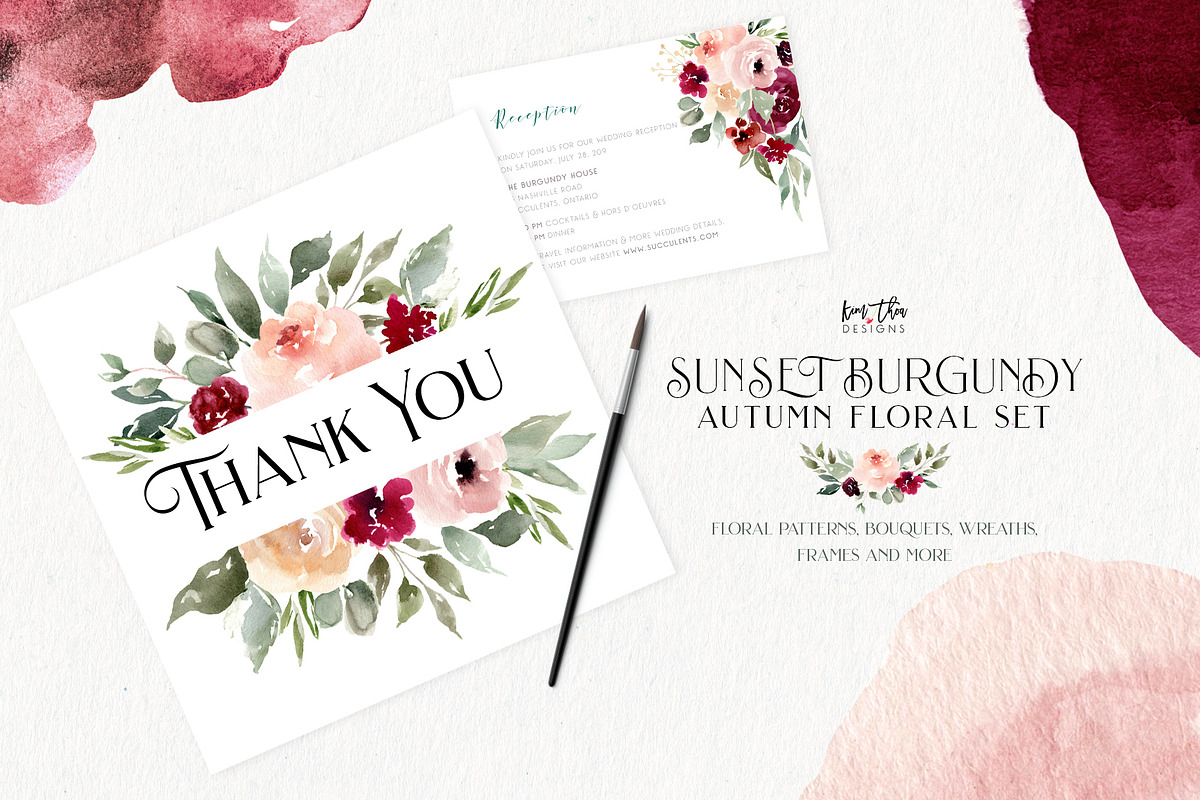 Sunset Burgundy Floral Set, an Illustration by Kim Thoa Designs (Photo 8 of 8)