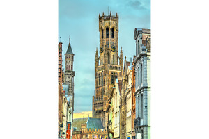 The belfry of bruges a medieval bell tower in belgium containing bruges, an Architecture Photo by Leonid Andronov