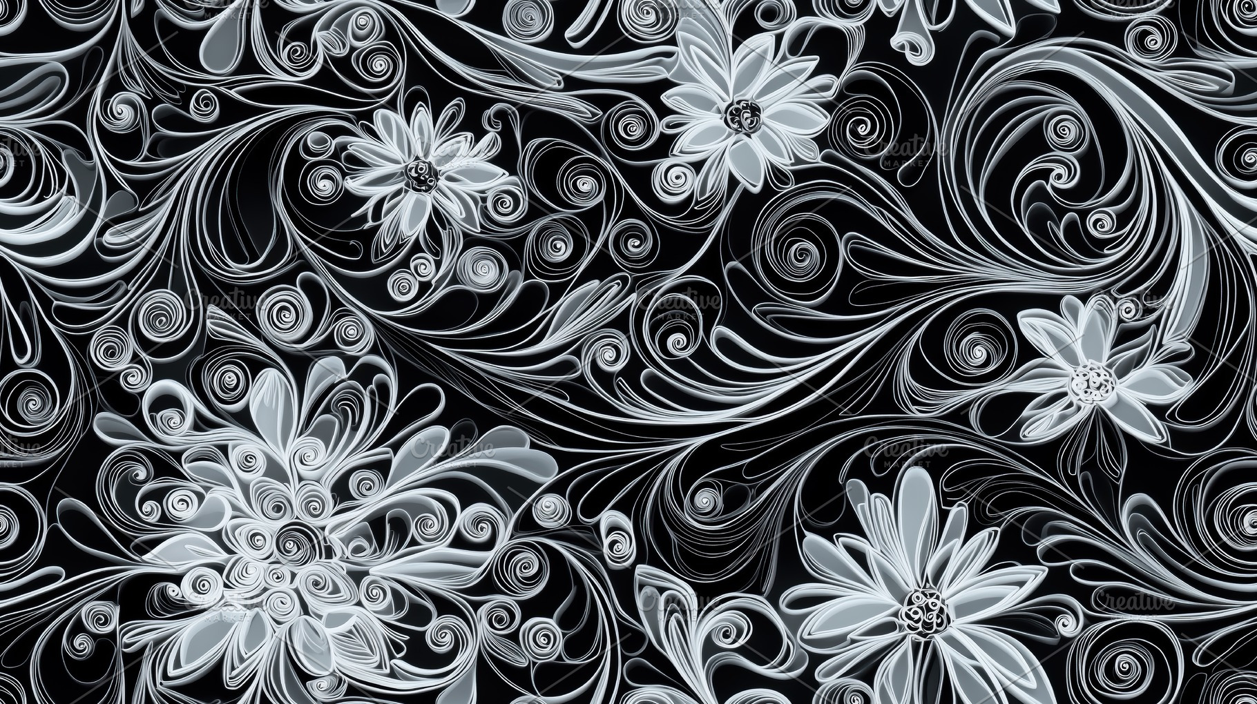 A seamless floral pattern featuring intricate white flowers and swirling design, a Background Photo by Textures & Backgrounds