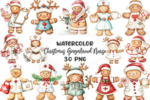 Christmas Gingerbread Nurse Clipart, an Illustration by CraftArtStudio