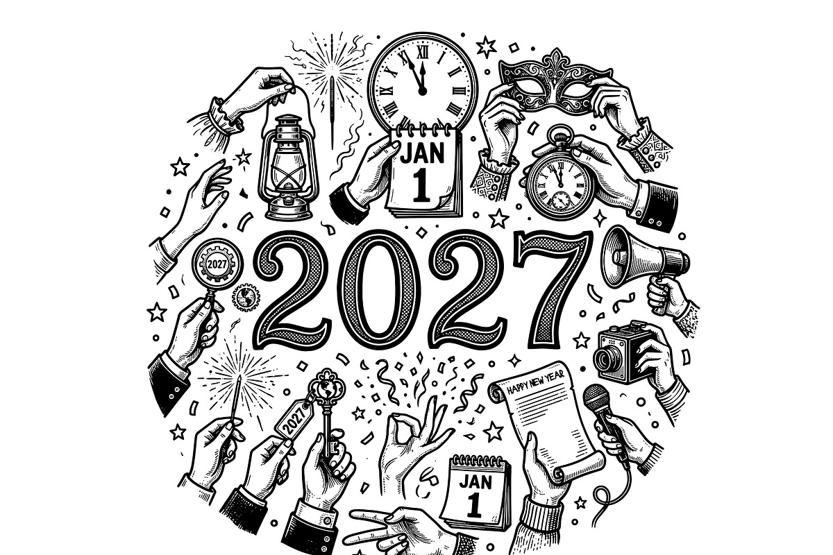 Happy New Year 2027 Hand Drawn SVG, an Object Graphic by SketchArtStudio (Photo 3 of 3)