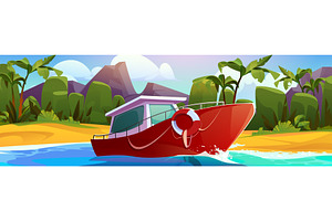 Red motorboat vehicle cruising, a Transportation Illustration by art PVP - market