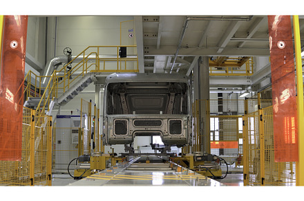 Metal frame of car at factory. Scene, an Industrial Photo by Media Whale Stock