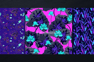 Violet Floral Seamless Vector Pack