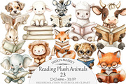 Watercolor Reading Plush Animals Cli, a Seasonal Illustration by Design Market (Thumbnail 1 of 3)