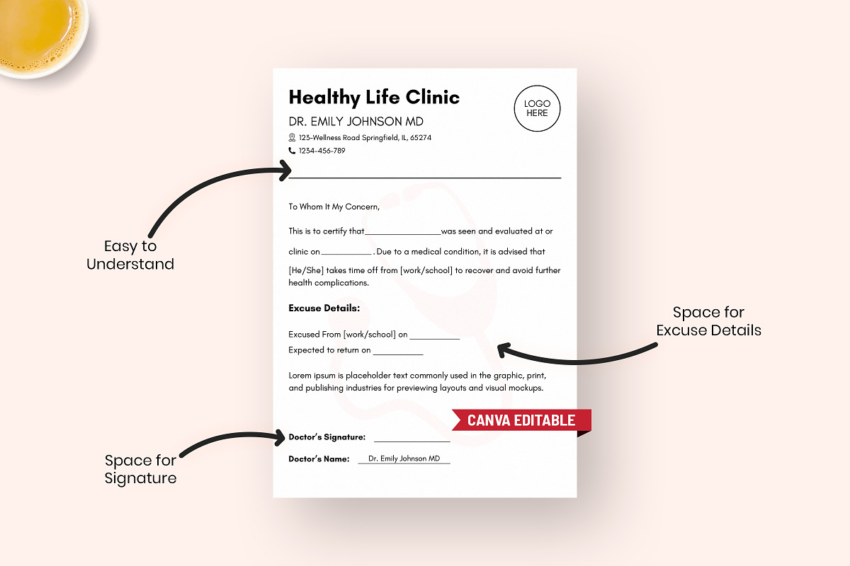 Doctor Excuse Note Canva Template, a Stationery Template by Snapybiz (Photo 2 of 10)