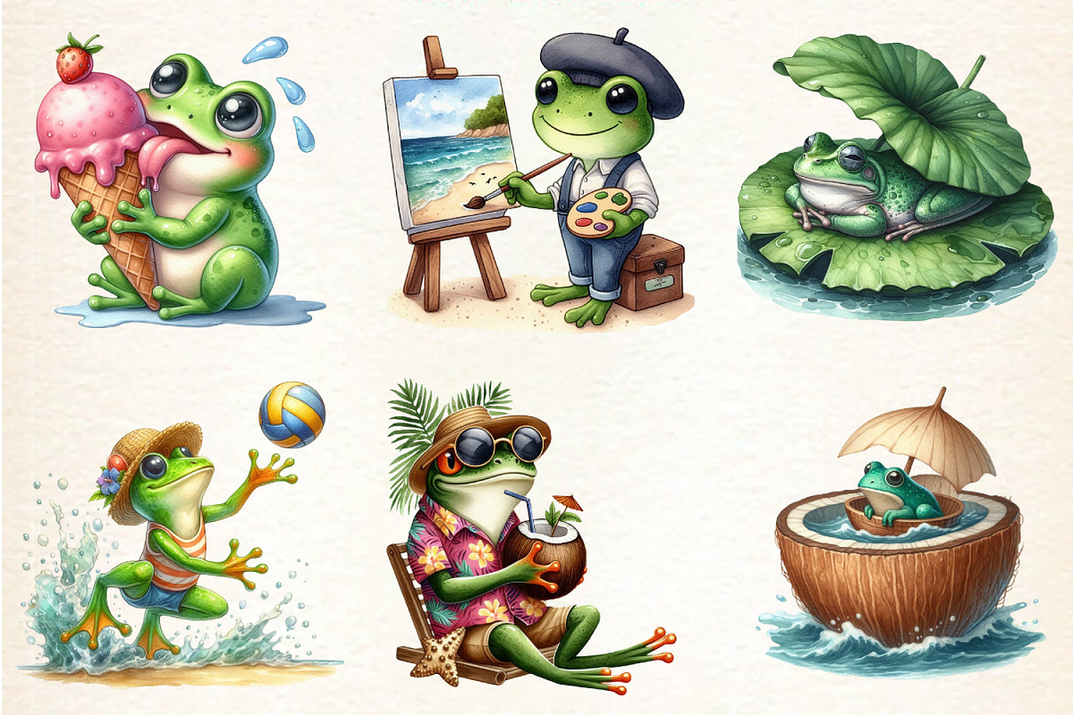Frog Enjoying Summer Clipart, an Illustration by DreamArtGraphic (Photo 2 of 4)