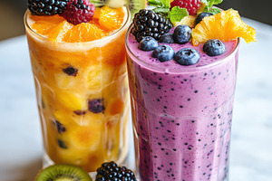 Refreshing fruit smoothies delicious, a Food & Drink Photo by Pixeness Studio