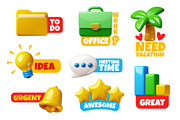 Labels with 3d elements. Office work, an Object Illustration by YummyBuum (Thumbnail 2 of 3)