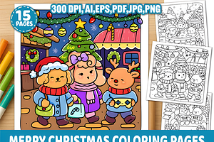 Merry Christmas Coloring Pages, a Decorative Illustration by Coco Bloom