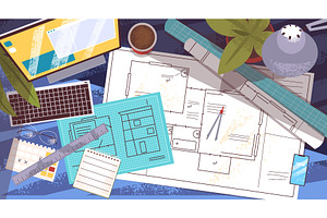 Architect desk. Architecture