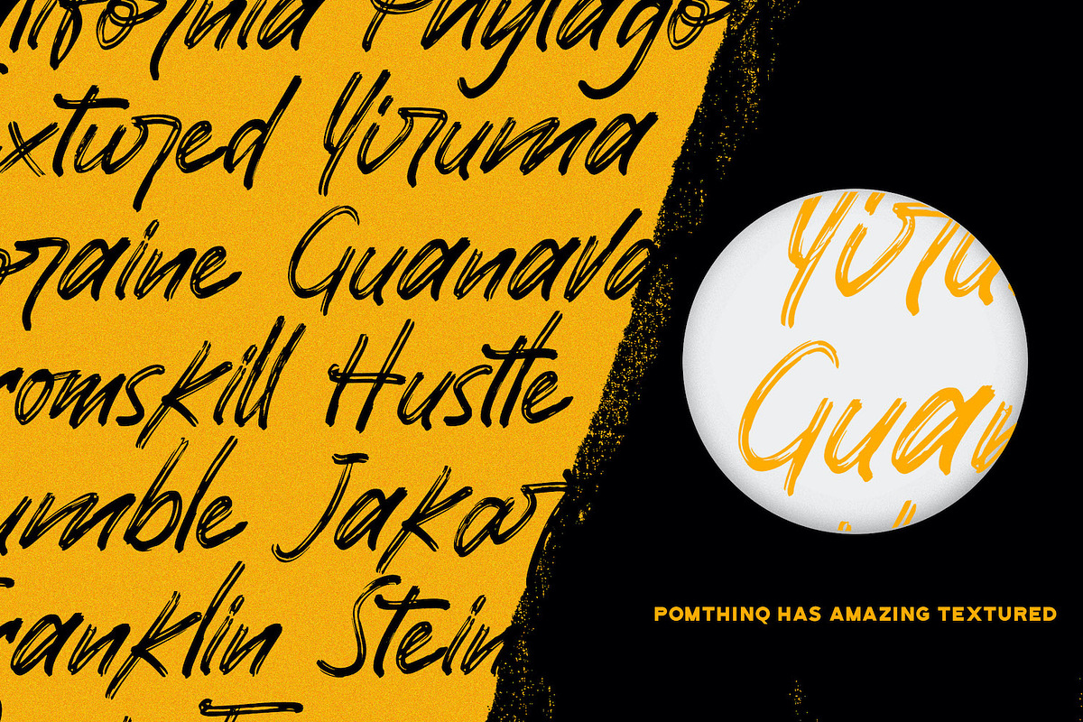 Pomthinq - Brush Script Font, a Script Font by StringLabs (Photo 2 of 12)