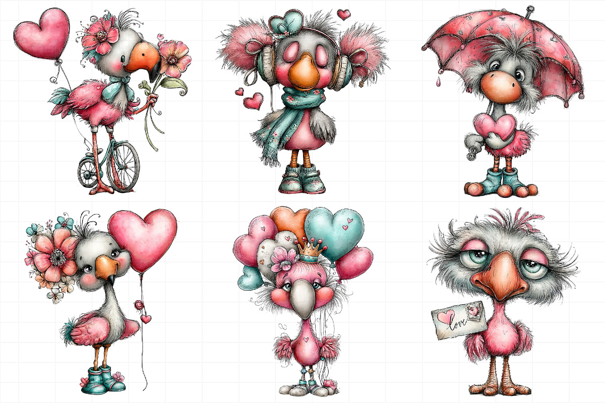 Whimsical Valentine Flamingo PNG Set, an Illustration by Daily.Designs (Photo 3 of 5)
