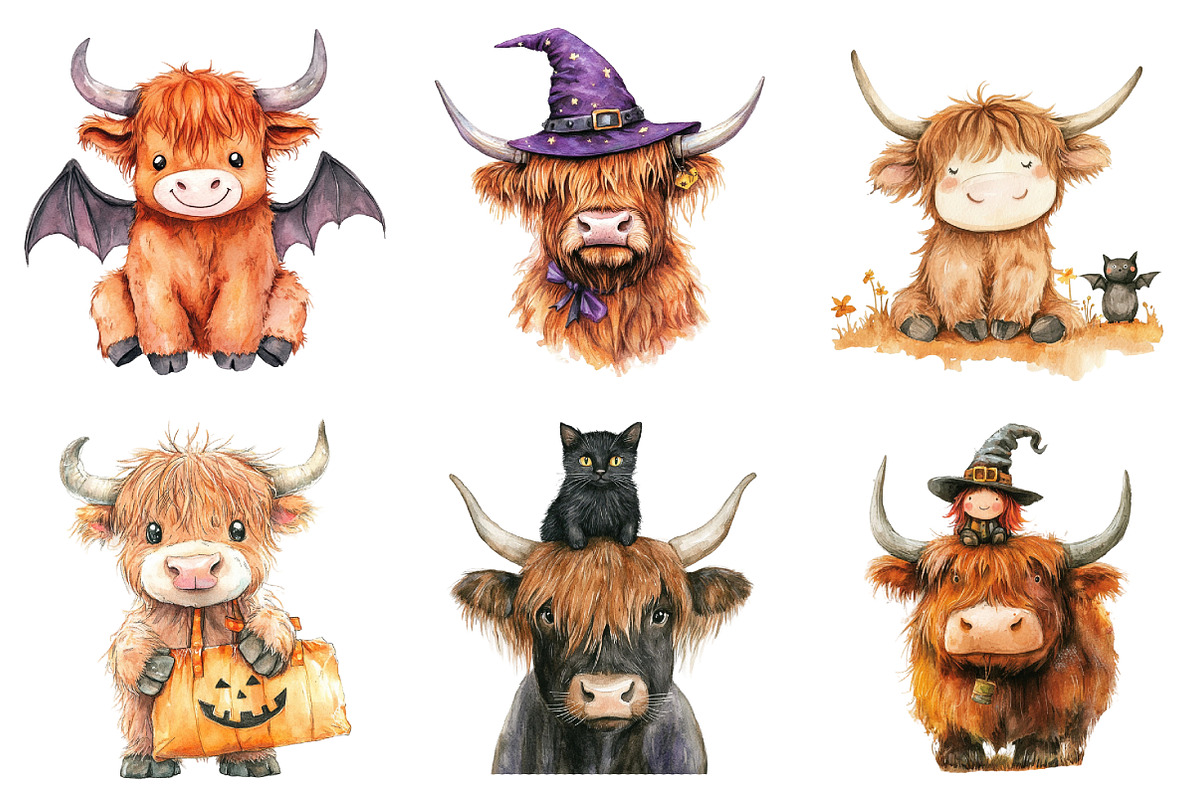 Halloween Highland Cow Clipart, an Illustration by Daily.Designs (Photo 3 of 3)