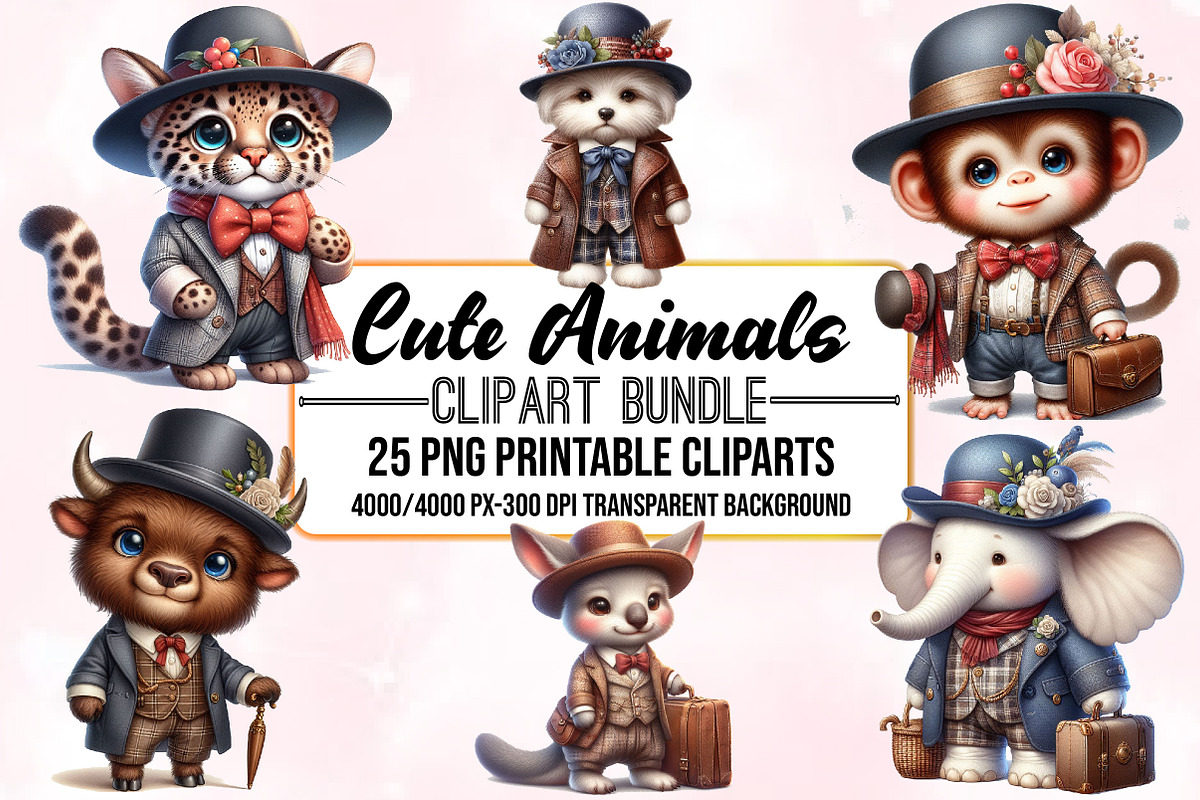Watercolor Cute Animals Clipart, an Animal Illustration by Craft Nest (Photo 1 of 5)