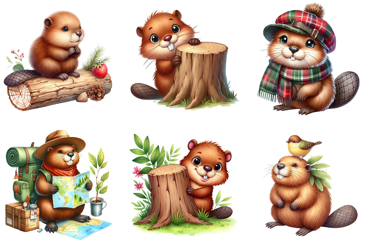 Cute Beaver Woodland Animals Clipart, an Illustration by DreamArtGraphic (Photo 6 of 6)