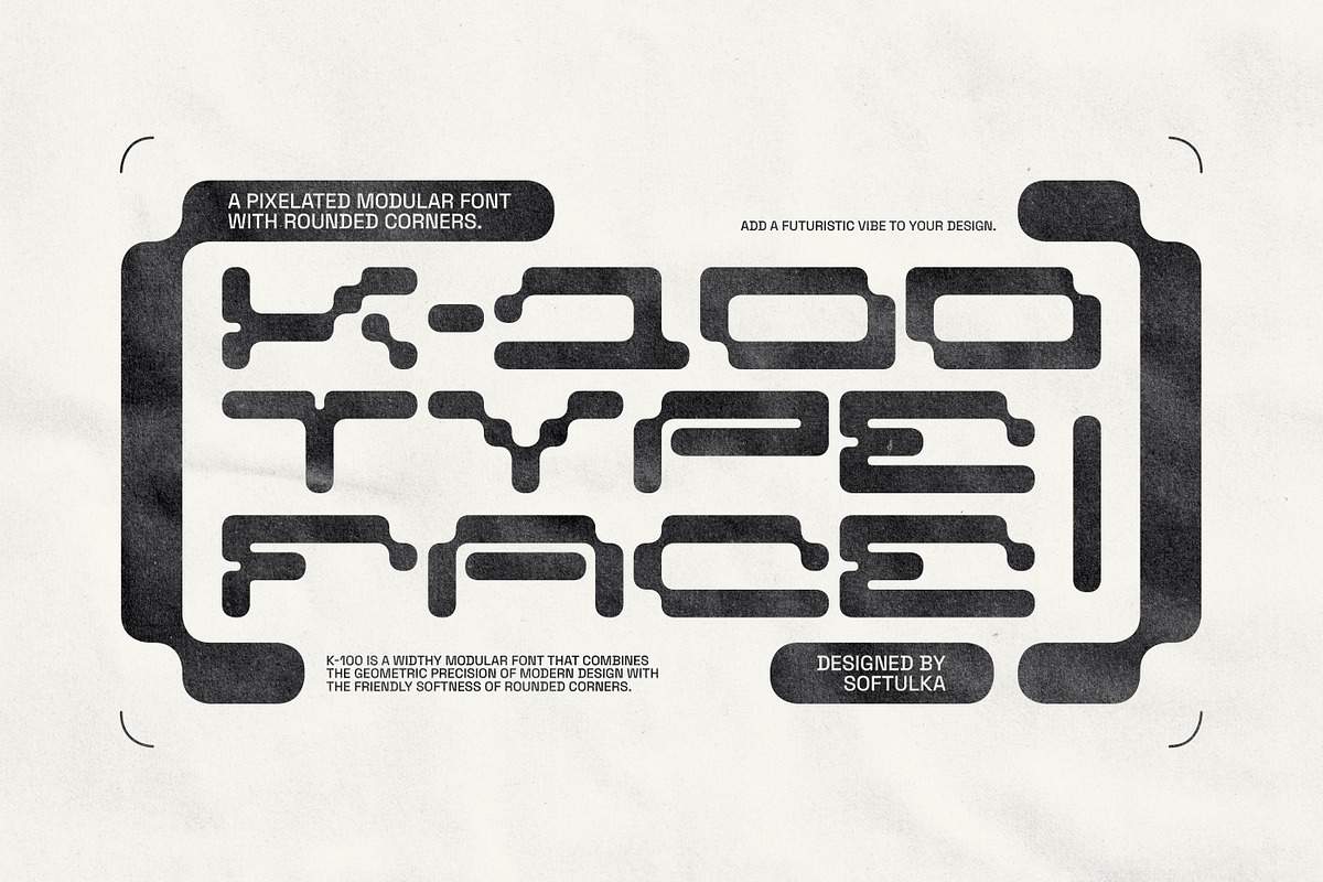 K-100 Font a Pixelated Modular Font, a Sans Serif Font by softulka (Photo 1 of 7)
