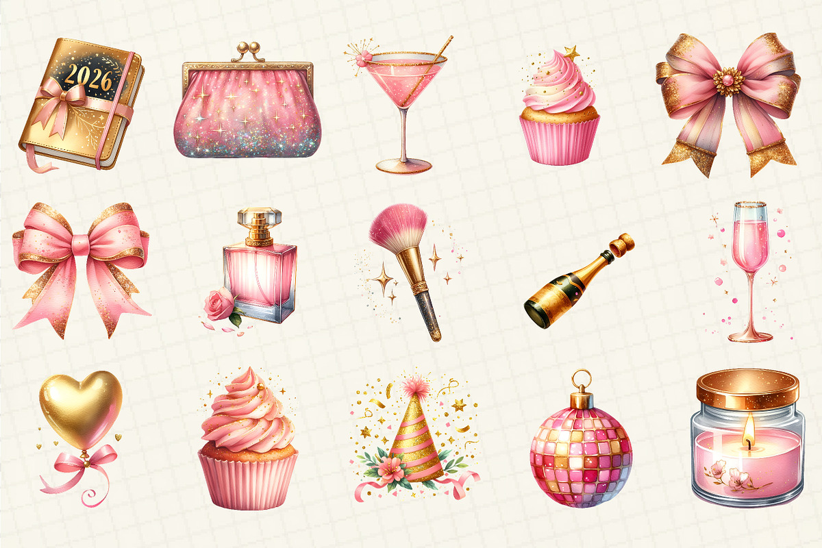 Pink Happy New Year Clipart, an Illustration by DreamCafeArt (Photo 4 of 8)