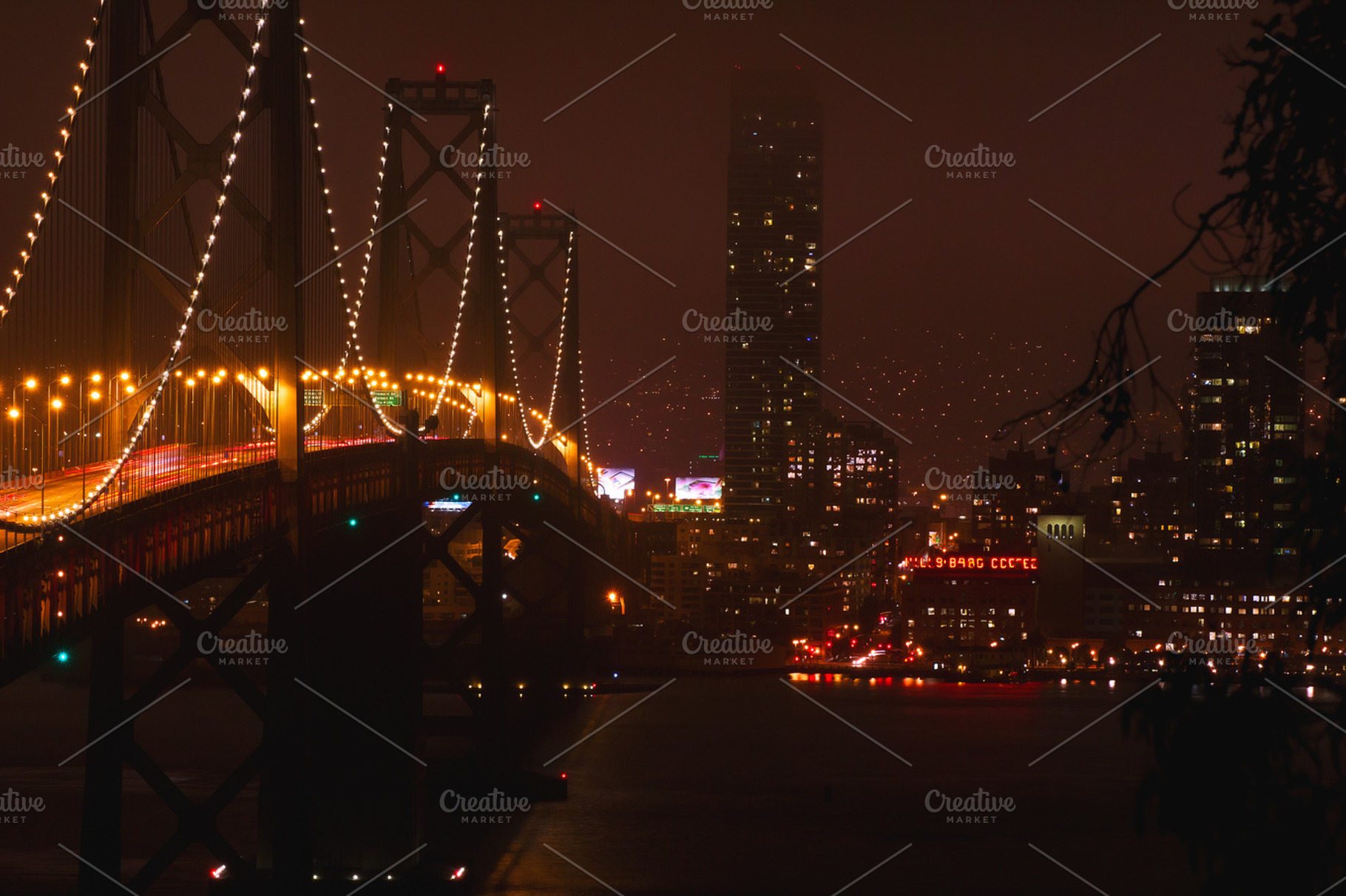 bridge and city at night