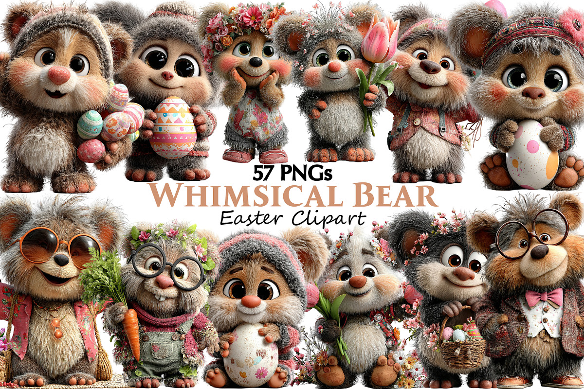 Whimsical Easter Bear Clipart, an Illustration by Pixels.Craft (Photo 1 of 5)
