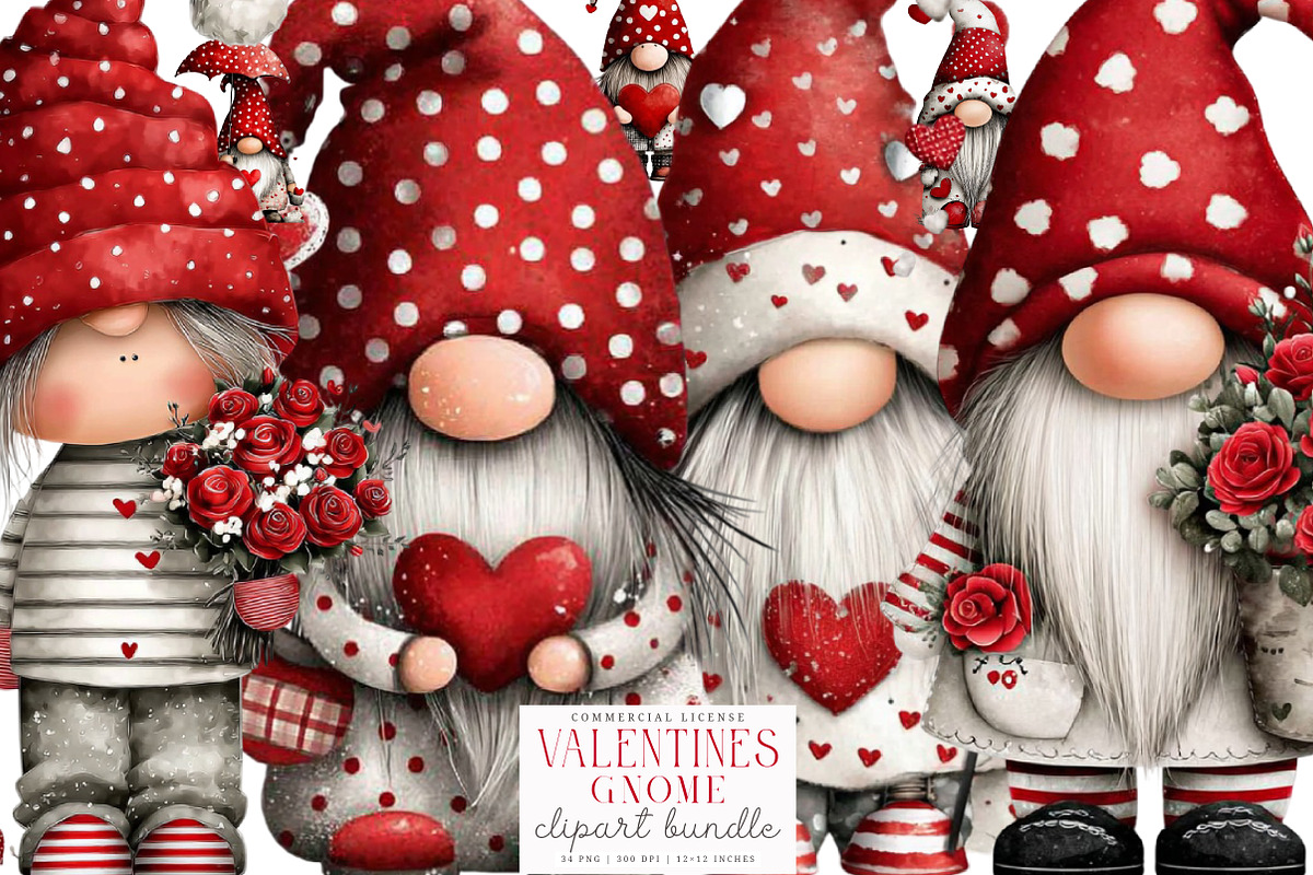 Watercolor Valentines Gnome Clipart, an Illustration by SinaCreation (Photo 1 of 7)