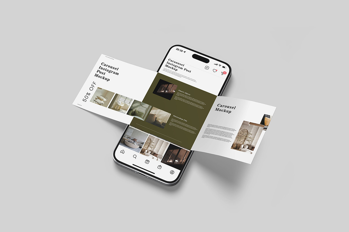 Carousel instagram post mockup, an iPhone Mockup by Graphicbars (Photo 4 of 13)