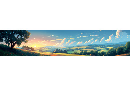 Sunset Over Rolling Hills Farmland, an Illustration by AlexArt