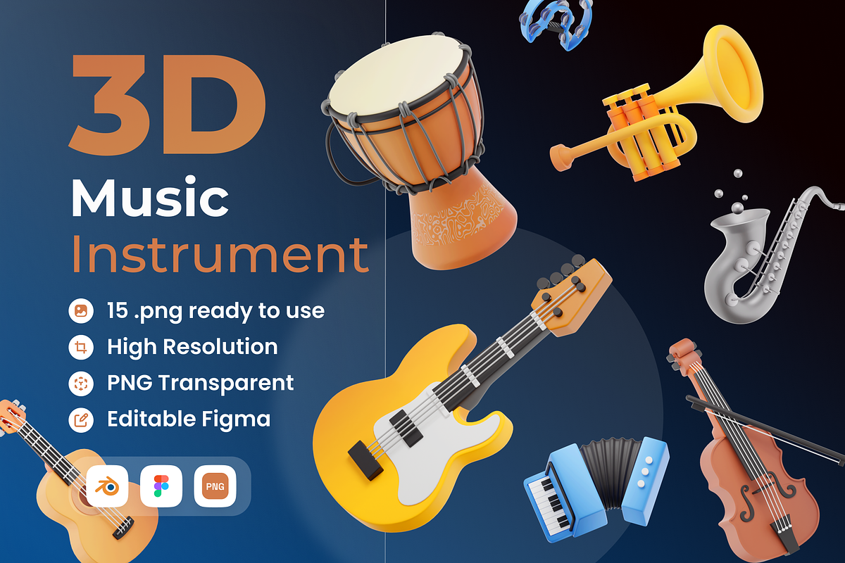 Music Intrumental 3D Illustration, an Object 3D Model by Vektora Studio (Photo 1 of 2)