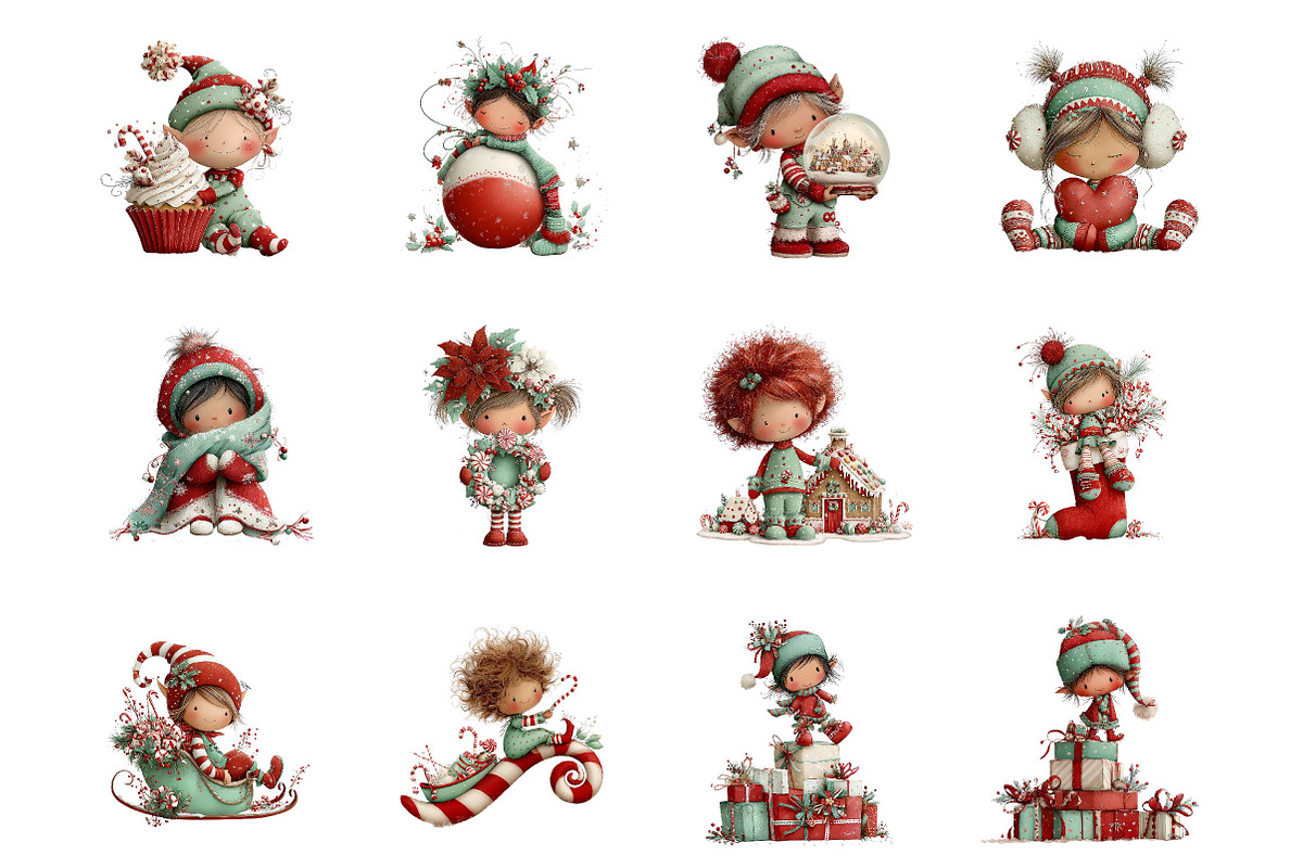 Whimsical Christmas Elf Girl Clipart, a Seasonal Illustration by fashionaddict (Photo 3 of 7)