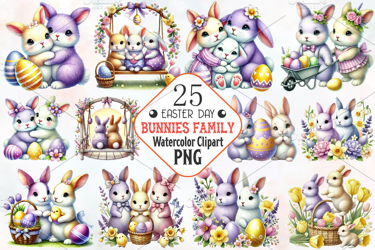 Easter bunnies family clipart, an Illustration by RobertsArt (Photo 1 of 7)