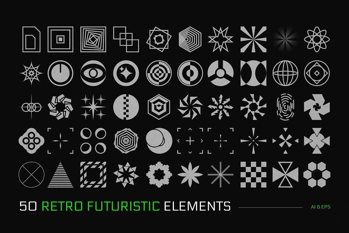 50 Retro Futuristic Geometric Object, an Object Graphic by Sundaylab (Photo 1 of 3)