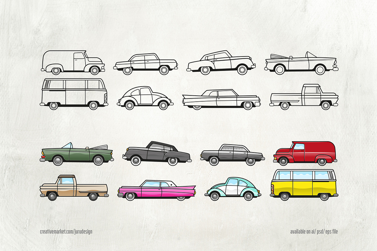 8 Classic Cars & Badges, an Object Graphic by Juru Rancang Graphic (Photo 4 of 4)
