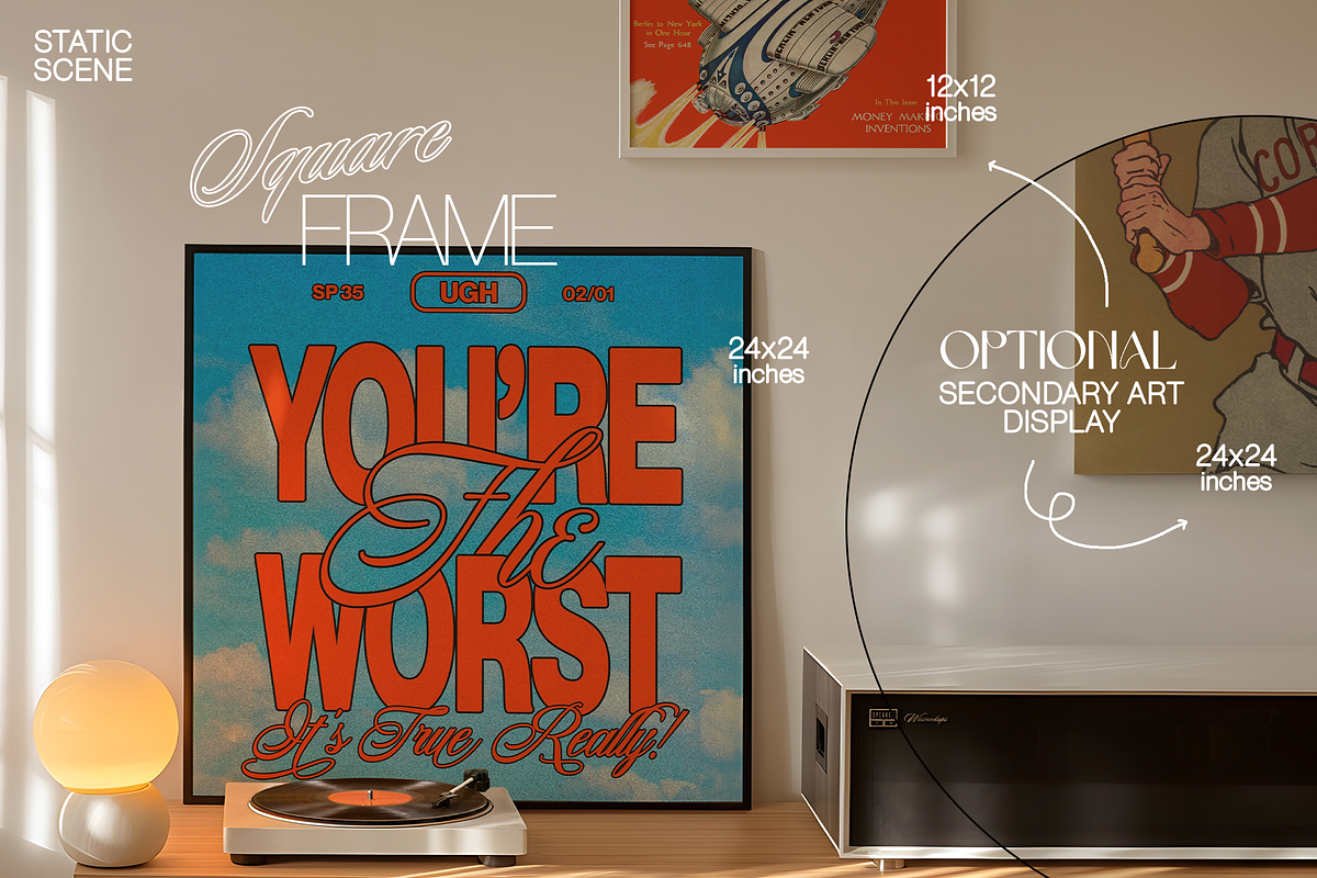 Square Frame Mockup Retro Scene, an Advertising Mockup by WasMockups (Photo 4 of 7)