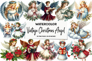 Vintage Christmas Angel Clipart, an Illustration by DreamArtGraphic