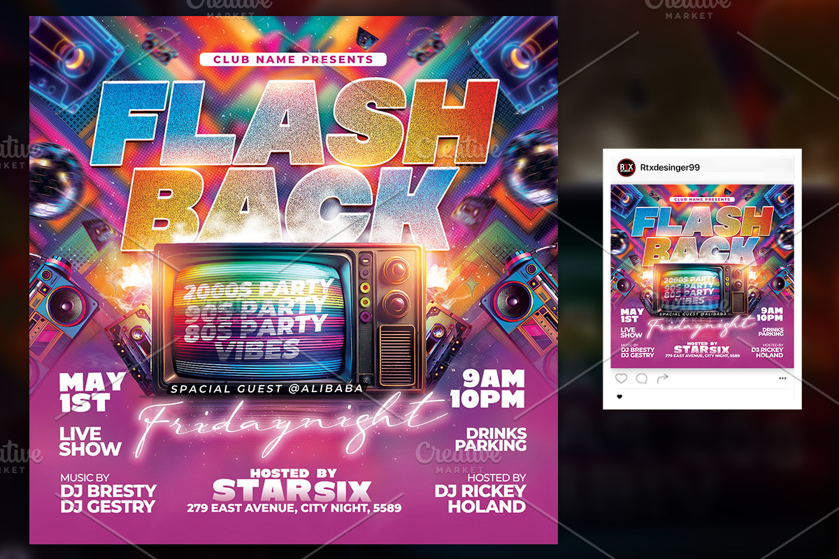 Retro 90s Party Flyer Template, a Flyer Template by RTXdesinger99 (Photo 3 of 3)