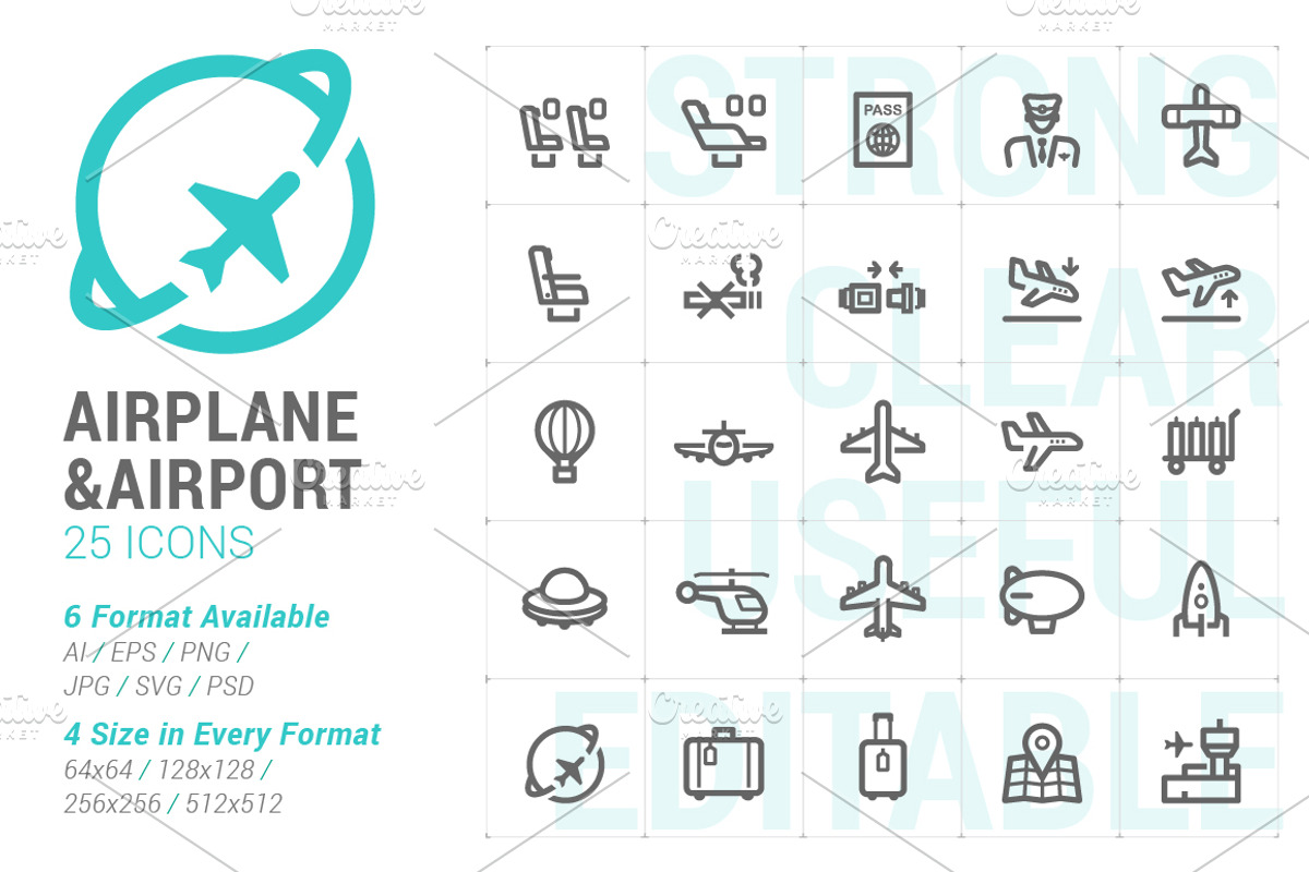 Airplane & Airport Mini Icon, an Outline Icon by WORAKAMON Design Studio