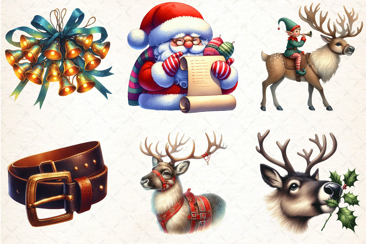 Santa Claus and his Reindeer Clipart, an Illustration by DreamCafeArt (Photo 6 of 8)
