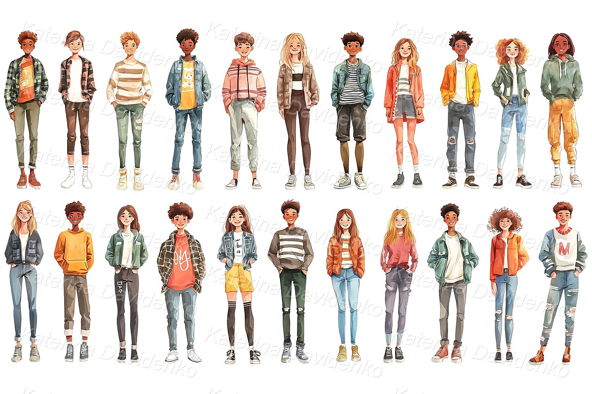 Happy teenager watercolor PNG set, a Person Illustration by Bubert Art (Photo 1 of 8)