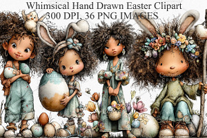 Whimsical Easter Girls Clipart PNG, an Illustration by Canvas Craft