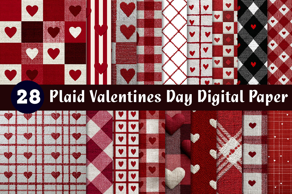plaid valentines day digital paper, an Illustration by CreationArt (Photo 1 of 5)