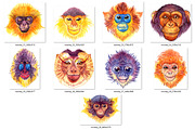 Watercolor monkeys, an Animal Illustration by Evgeniia Zagreeva (Thumbnail 2 of 4)