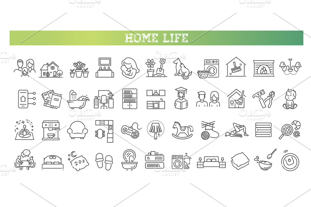 Home life icon set, an Object Illustration by Tettygreen