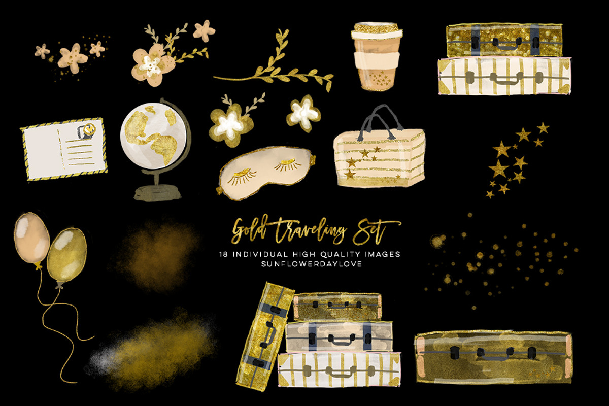 Gold Luggage Clipart set, an Illustration by Sunflower Day Love (Photo 3 of 3)